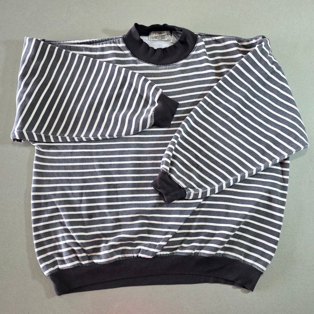 Vintage Sears Roebuck Striped Sweatshirt XL Charcoal White Crew Neck Pullover
